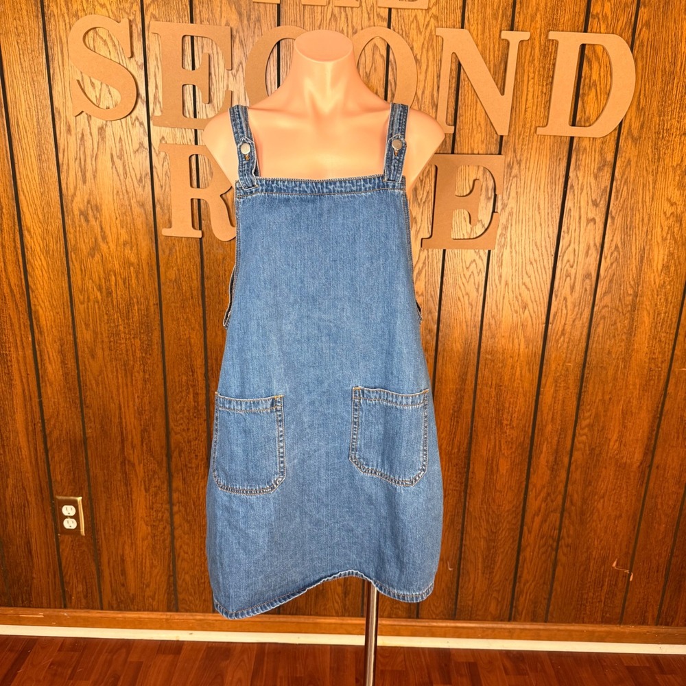 Blue Boho Cottagecore Denim Pinafore Dress Hayden Womens L Granola Cabincore